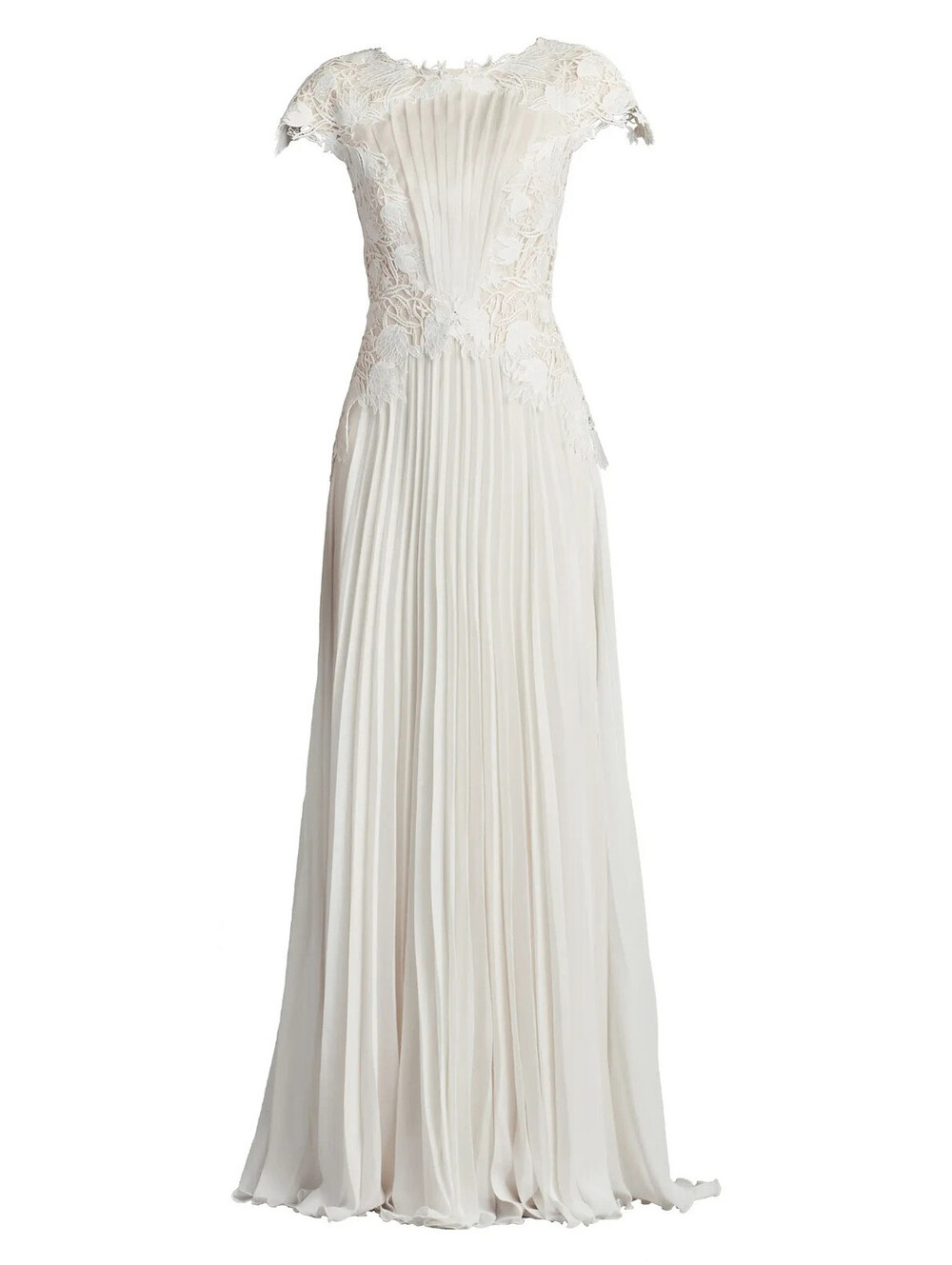 NEW, TADASHI SHOJI Embroidered Lace Cap Sleeve Gown in White Sz 6 #LD482